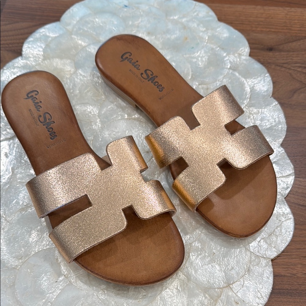 Women's Gold Slide Sandals